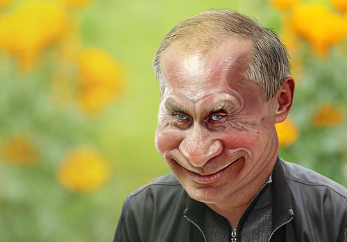"Vladimir Putin - Caricature" by DonkeyHotey is marked with CC BY 2.0.